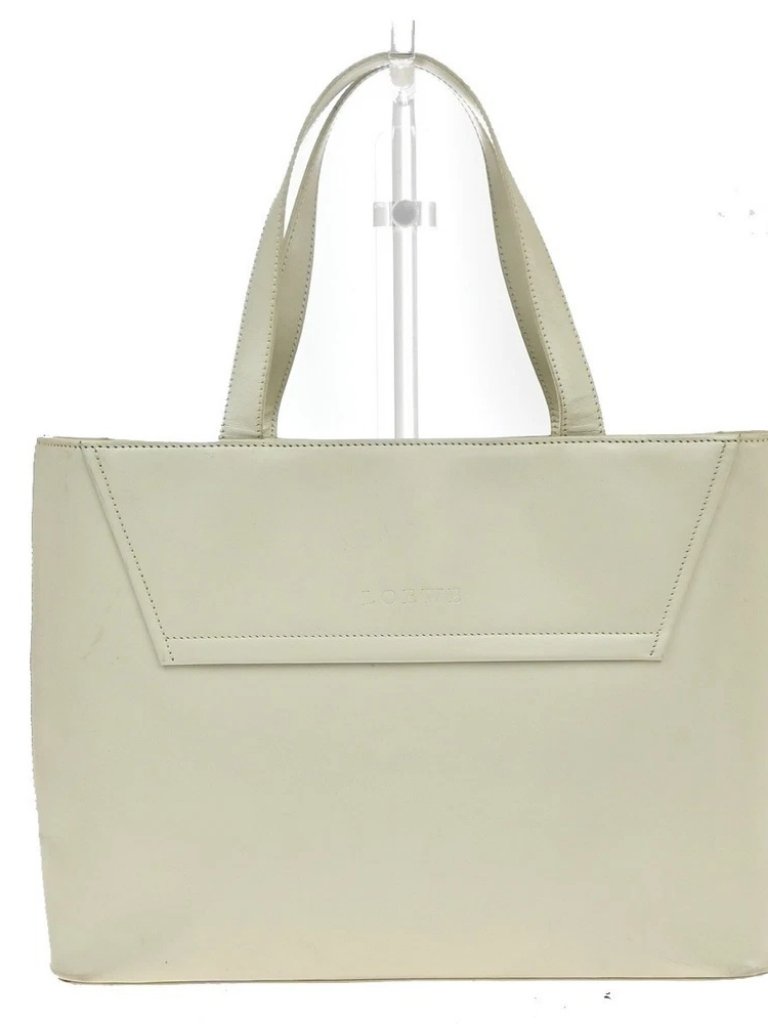 Loewe Logo Shoulder Tote Hand Bag Leather Beige Ghw Spain 67ma550